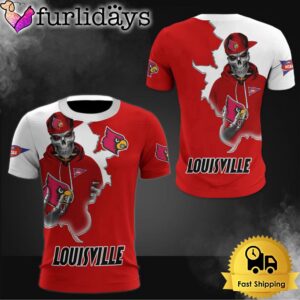 NCAA Louisville Cardinals Halloween Skeleton All Over Print T Shirt