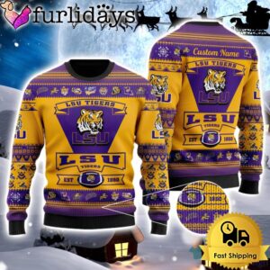 NCAA LSU Tigers Logo Custom Name For Football Fans Ugly Christmas Sweater