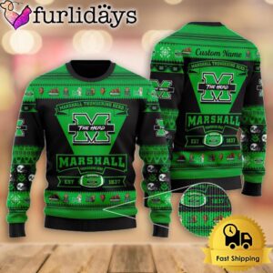 NCAA Marshall Thundering Herd Football Team Logo Custom Ugly Christmas Sweater