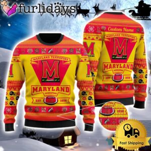 NCAA Maryland Terrapins Logo Custom Name For Football Fans Ugly Christmas Sweater