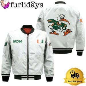 NCAA Miami Hurricanes Classic White With Mascot Bomber Jacket