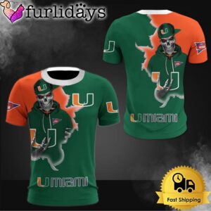 NCAA Miami Hurricanes Halloween Skeleton All Over Print T Shirt