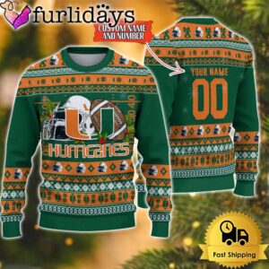 NCAA Miami Hurricanes Logo Football Ugly Christmas Sweater