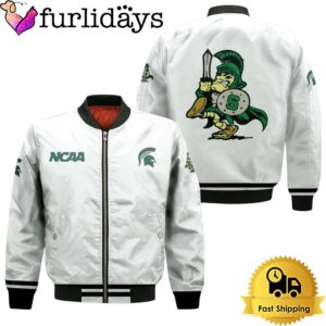 NCAA Michigan State Spartans Classic White With Mascot Bomber Jacket