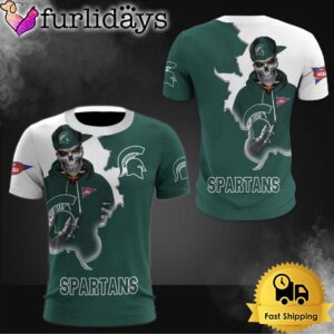 NCAA Michigan State Spartans Halloween Skeleton All Over Print T Shirt