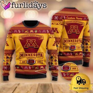 NCAA Minnesota Golden Gophers Football Team Logo Custom Name Ugly Christmas Sweater