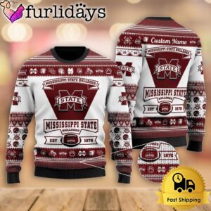 NCAA Mississippi State Bulldogs Football Team Logo Custom Name Ugly Christmas Sweater