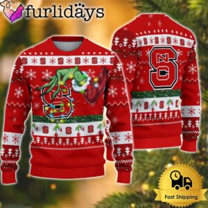 NCAA NC State Wolfpack Merry Christmas Grinch Hand Ugly Christmas Sweater