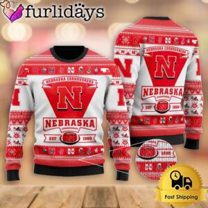 NCAA Nebraska Cornhuskers Football Team Logo Custom Ugly Christmas Sweater