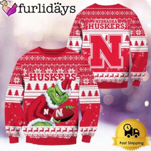 NCAA Nebraska Cornhuskers Grinch Custom Name Ugly Christmas Sweater