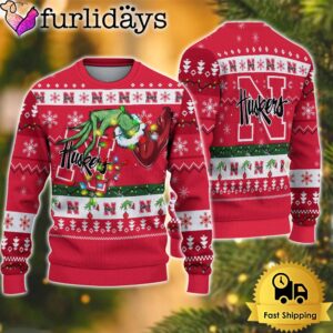 NCAA Nebraska Cornhuskers Merry Christmas Grinch Hand Ugly Christmas Sweater