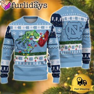 NCAA North Carolina Tar Heels Merry Christmas Grinch Hand Ugly Christmas Sweater