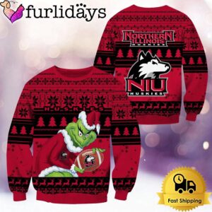 NCAA Northern Illinois Huskies Grinch Custom Name Ugly Christmas Sweater