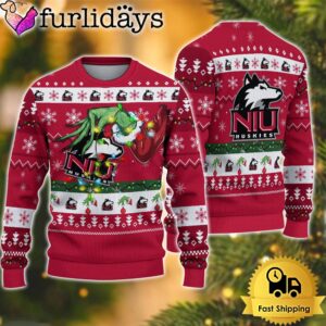 NCAA Northern Illinois Huskies Merry Christmas Grinch Hand Ugly Christmas Sweater