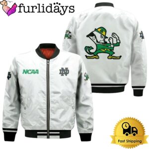 NCAA Notre Dame Fighting Irish Classic White With Mascot Logo Bomber Jacket