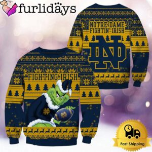 NCAA Notre Dame Fighting Irish Grinch Custom Name Ugly Christmas Sweater