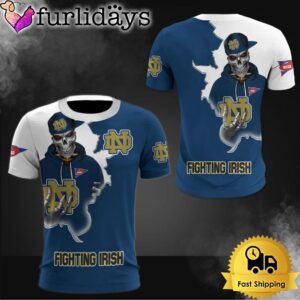 NCAA Notre Dame Fighting Irish Halloween Skeleton All Over Print T Shirt