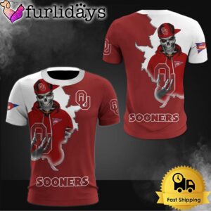 NCAA Oklahoma Sooners Halloween Skeleton All Over Print T Shirt