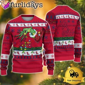 NCAA Ole Miss Rebels Merry Christmas Grinch Hand Ugly Christmas Sweater