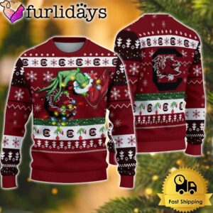 NCAA South Carolina Gamecocks Merry Christmas Grinch Hand Ugly Christmas Sweater