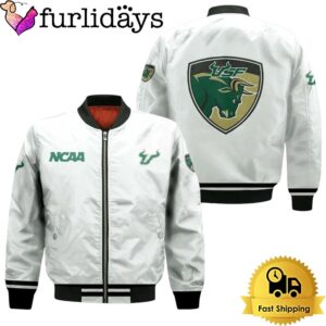 NCAA South Florida Bulls Classic White With Mascot Logo Bomber Jacket