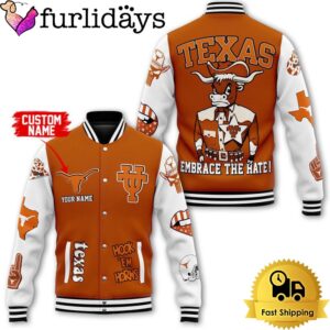 NCAA Texas Longhorns Football Embrace The Hate Baseball Jacket