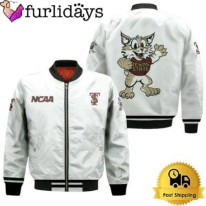 NCAA Texas State Bobcats Classic White With Mascot Logo Bomber Jacket