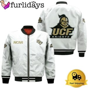 NCAA Ucf Knights Classic White With Mascot Logo Bomber Jacket