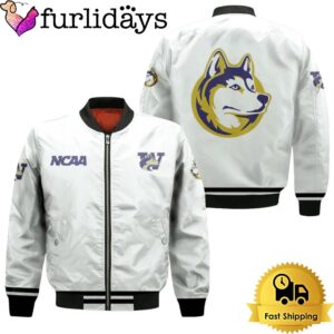 NCAA Washington Huskies Classic White With Mascot Logo Bomber Jacket