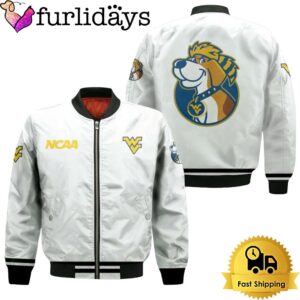 NCAA West Virginia Mountaineers Classic White With Mascot Logo Bomber Jacket