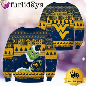 NCAA West Virginia Mountaineers Grinch Custom Name Ugly Christmas Sweater