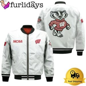 NCAA Wisconsin Badgers Classic White With Mascot Logo Bomber Jacket