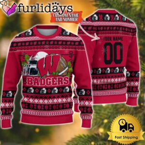 NCAA Wisconsin Badgers Logo Football Ugly Christmas Sweater