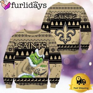 NFL New Orleans Saints Grinch Custom Name Ugly Christmas Sweater