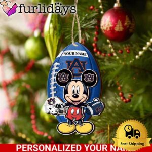 Personalized Name NCAA Auburn Tigers Football Mickey Mouse Ornament