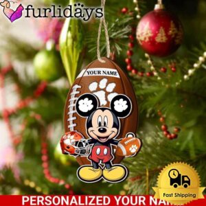 Personalized Name NCAA Clemson Tigers Football Mickey Mouse Ornament