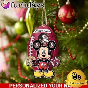 Personalized Name NCAA Florida State Seminoles Football Mickey Mouse Ornament