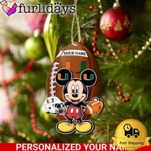 Personalized Name NCAA Miami Hurricanes Football Mickey Mouse Ornament