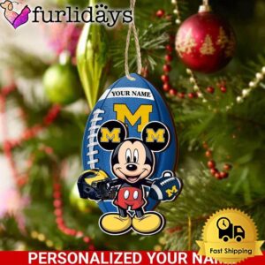 Personalized Name NCAA Michigan Wolverines Football Mickey Mouse Ornament