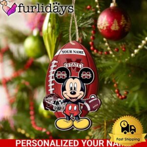 Personalized Name NCAA Mississippi State Bulldogs Football Mickey Mouse Ornament