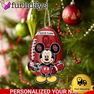 Personalized Name NCAA Oklahoma Sooners Football Mickey Mouse Ornament