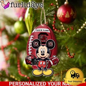 Personalized Name NCAA South Carolina Gamecocks Football Mickey Mouse Ornament