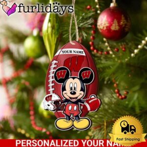 Personalized Name NCAA Wisconsin Badgers Football Mickey Mouse Ornament