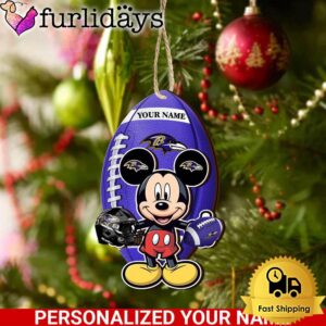 Personalized Name NFL Baltimore Ravens Football Mickey Mouse Ornament