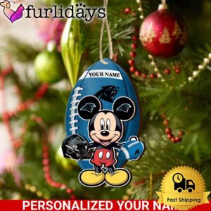 Personalized Name NFL Carolina Panthers Football Mickey Mouse Ornament