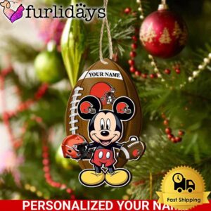 Personalized Name NFL Cleveland Browns Football Mickey Mouse Ornament