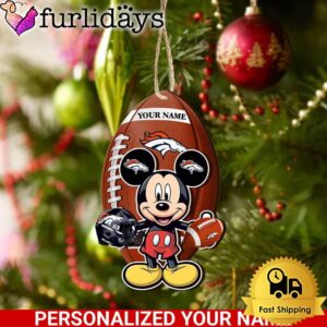 Personalized Name NFL Denver Broncos Football Mickey Mouse Ornament