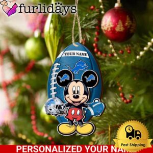 Personalized Name NFL Detroit Lions Football Mickey Mouse Ornament