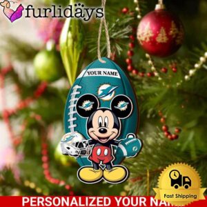 Personalized Name NFL Miami Dolphins Football Mickey Mouse Ornament