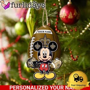 Personalized Name NFL New Orleans Saints Football Mickey Mouse Ornament